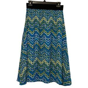 LLR Lularoe Green Blue Lola A-Line Elastic Waist Skirt Size Small EUC #4078